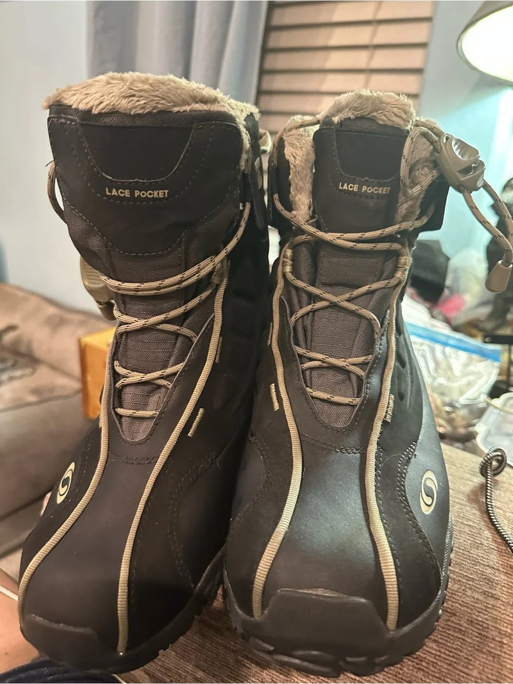 Salomon Black and Cream Women's Winter Lace-Pocket Boots